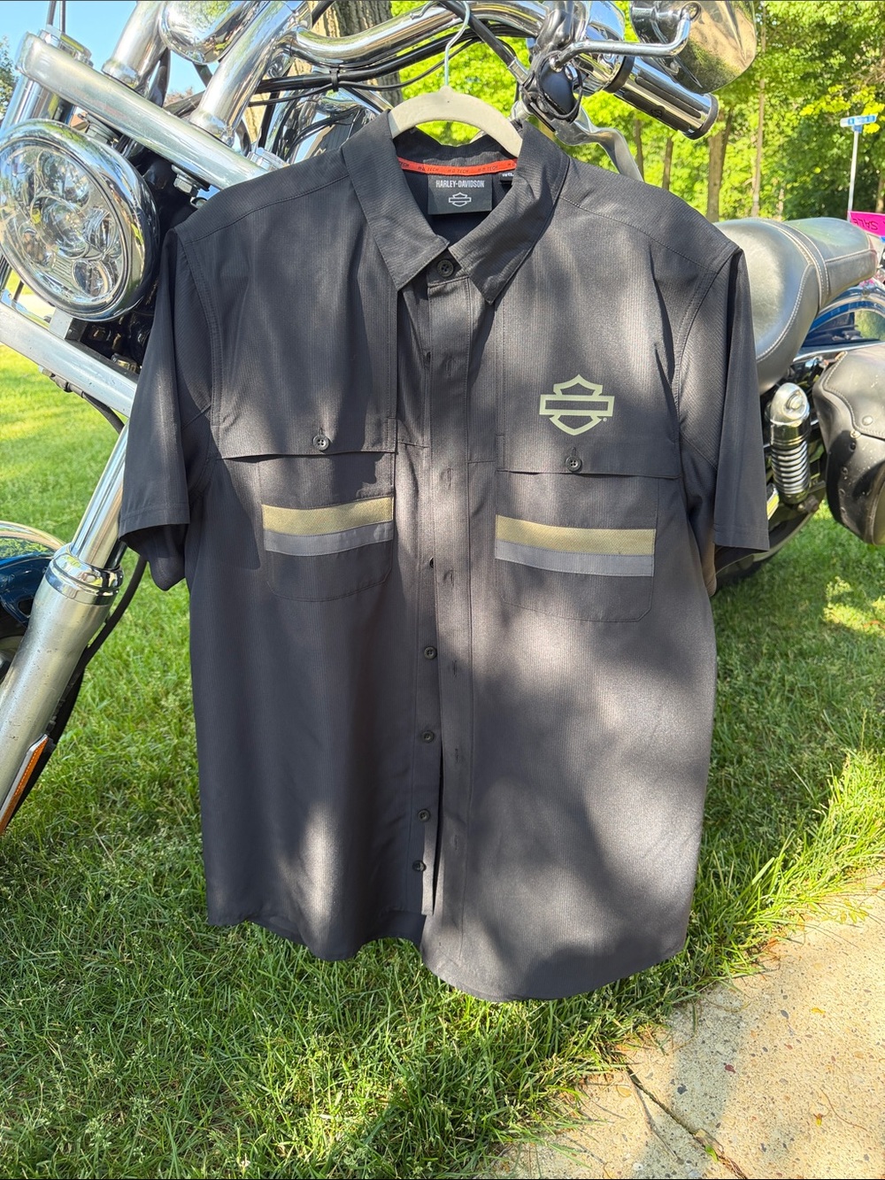 Harley-Davidson Black Short Sleeve Button-Down Shirt with Reflective Stripes